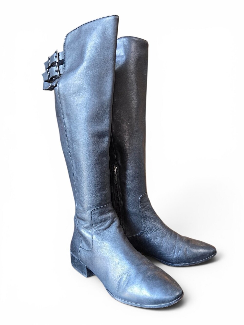 BCBG Maxazria Central Leather Knee High Triple Buckle Riding Boot In Blk 7.5 M